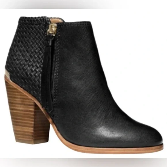 Coach Heidi Black Woven Leather Ankle Bootie Size 8 - Picture 1 of 10
